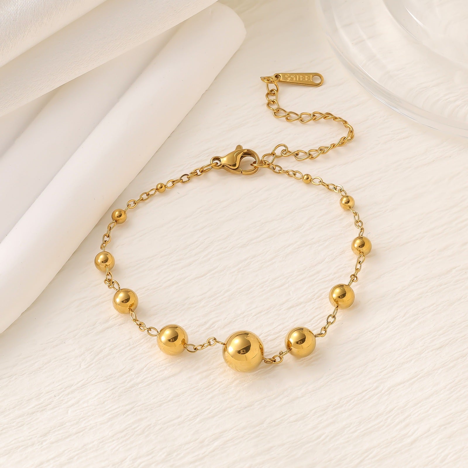 Round Bead Bracelet & Necklace Set — 18K Gold Plated Stainless Steel