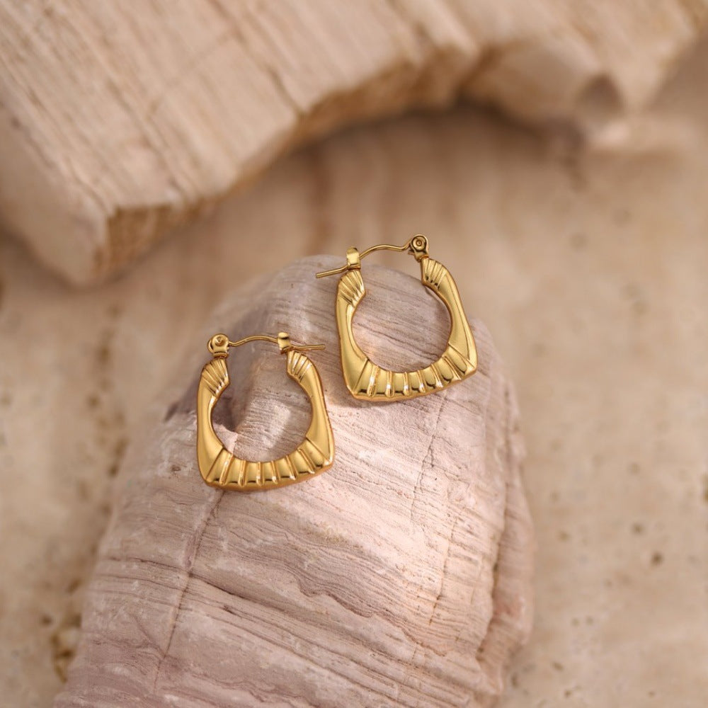 Geometric Hammered Irregular Stainless Steel Earrings — Minimalist