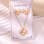 Enamel Stud Earrings & Necklace Set — 304 Stainless Steel Gold Plated