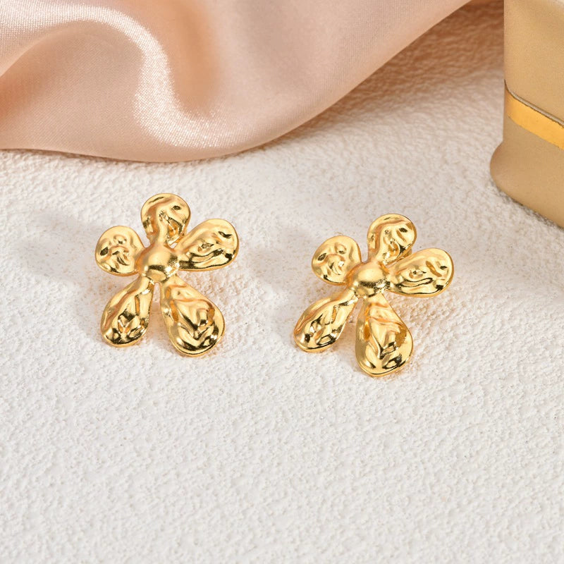 Fashion Oil-Pressed Stud Earrings — 18K Gold Plated Stainless Steel Minimalist Earrings