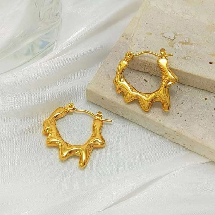 Geometric Irregular Ear Cuff Hoop Earrings — 18K Gold Plated Stainless Steel