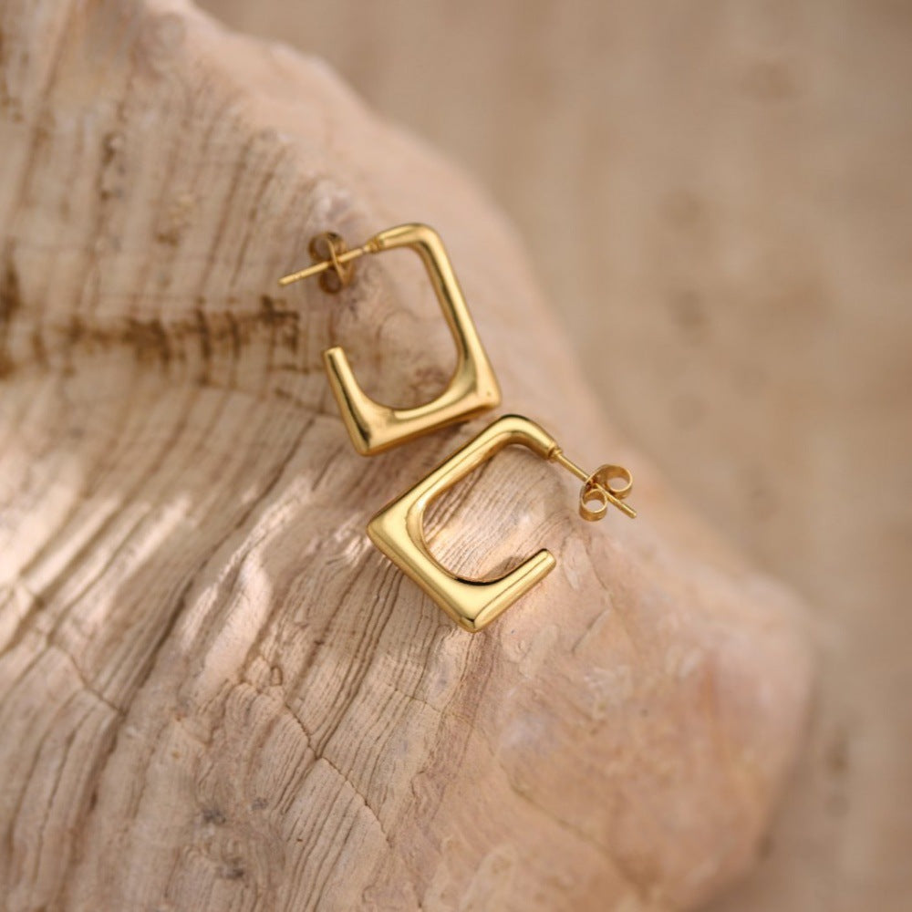 Geometric Hammered Irregular Stainless Steel Earrings — Niche Minimalist