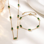 Geometric Rectangle Zirconia 304 Stainless Steel Jewelry Set — Retro Choker Style