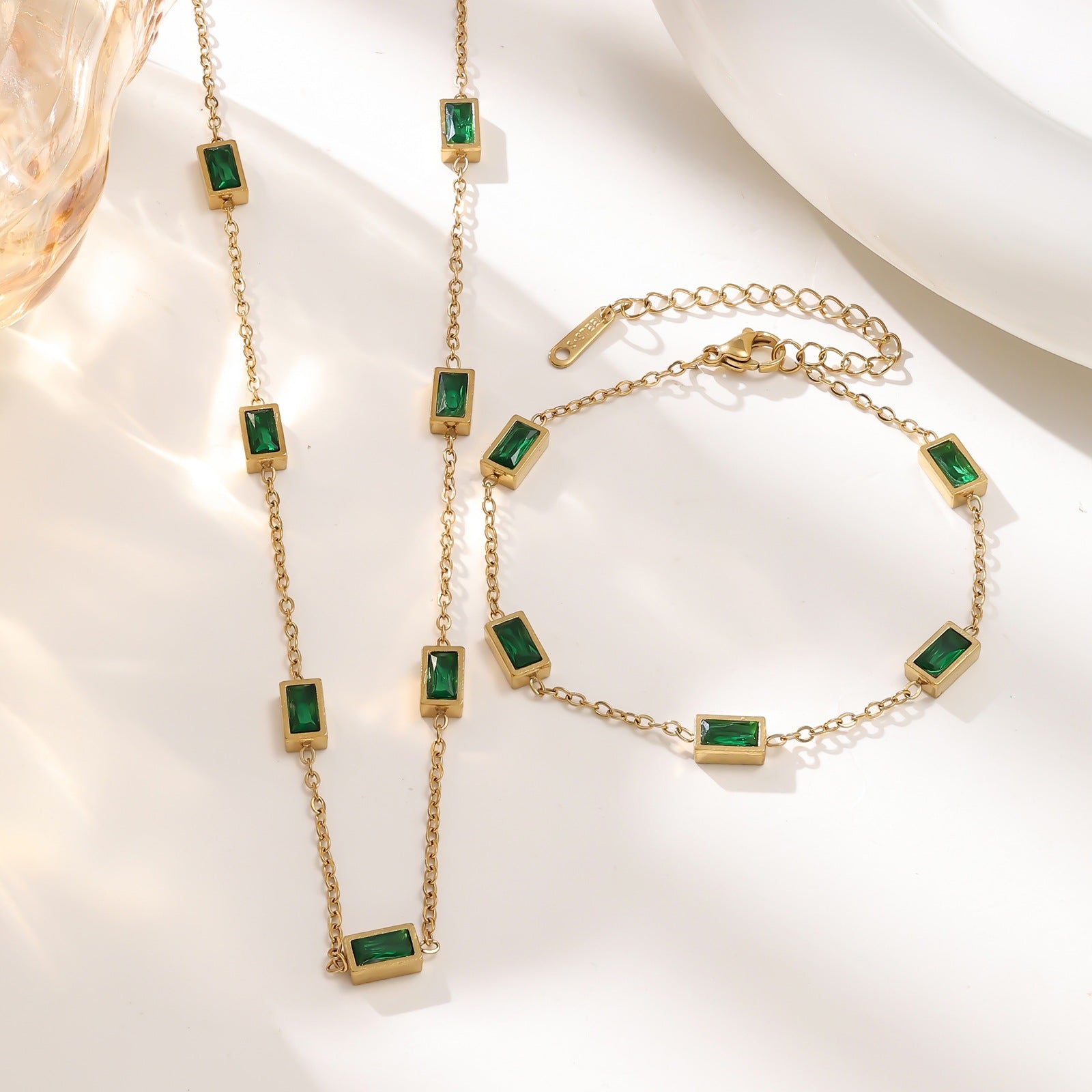 Geometric Rectangle Zirconia 304 Stainless Steel Jewelry Set — Retro Choker Style