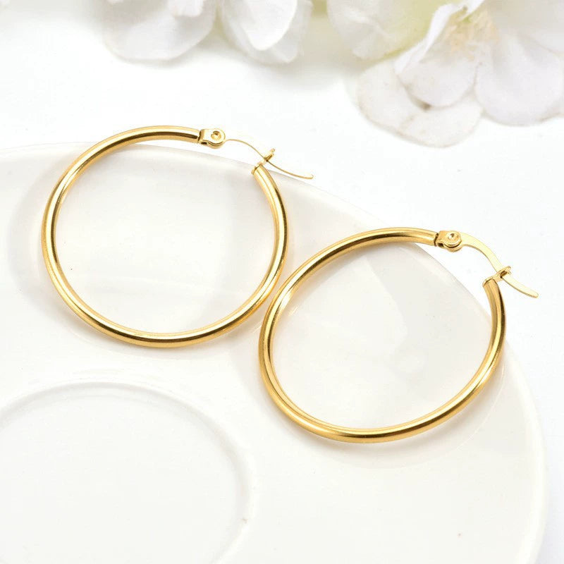Classic Round Hoop Earrings — Stainless Steel Fashion Unisex Ear Cuff