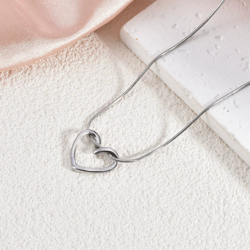 Hollow Butterfly Heart Pendant Necklace — Titanium Steel Choker