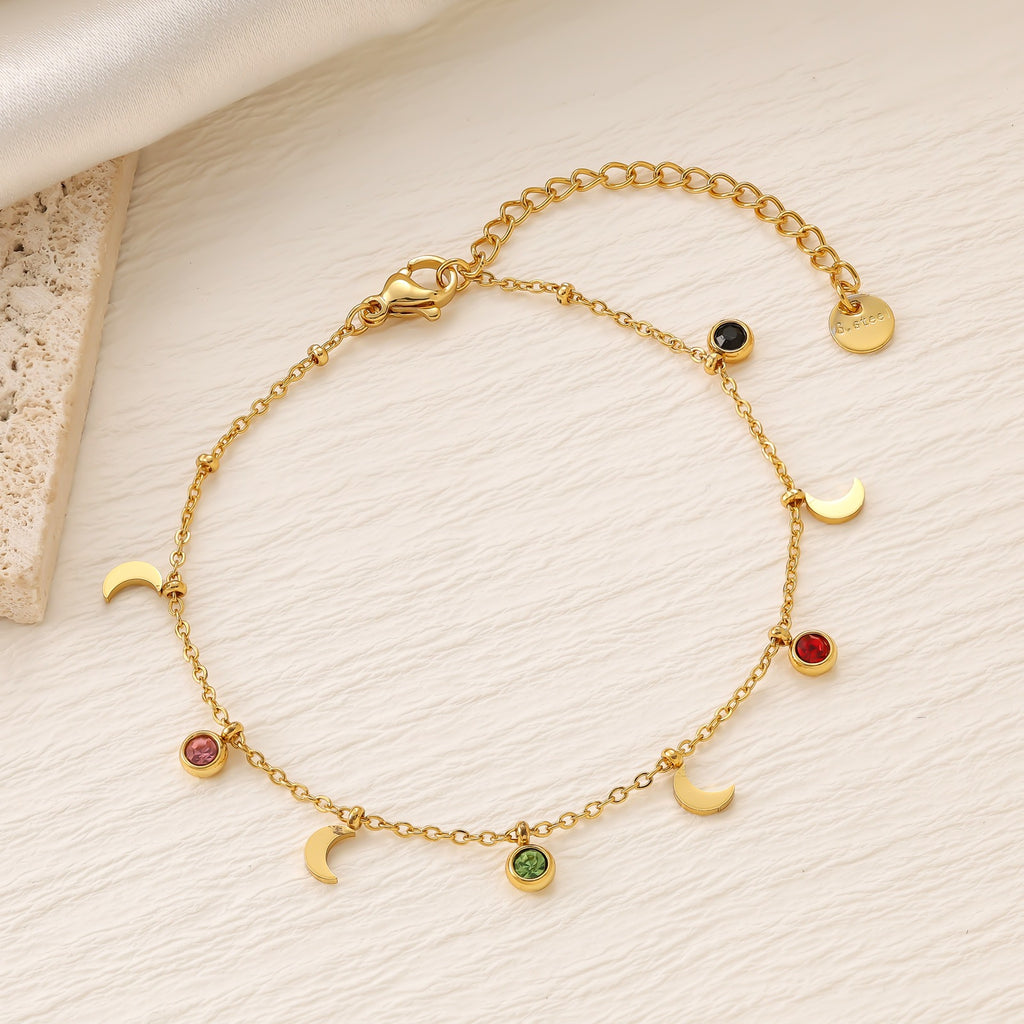 Colorful Zirconia Star Moon Heart Clover Bracelet — 18K Gold Plated Titanium Steel