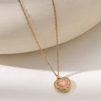 18K Gold Plated Cat Eye Heart Pendant Necklace — Stainless Steel