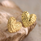 Heart Embossed Stud Earrings — 304 Stainless Steel Vintage