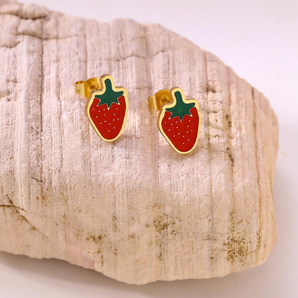 Creative Fruit Strawberry Pineapple Banana Cherry Earrings — Stainless Steel