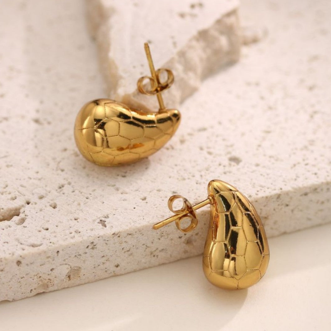Solid Teardrop Stainless Steel Stud Earrings — Gold Plated