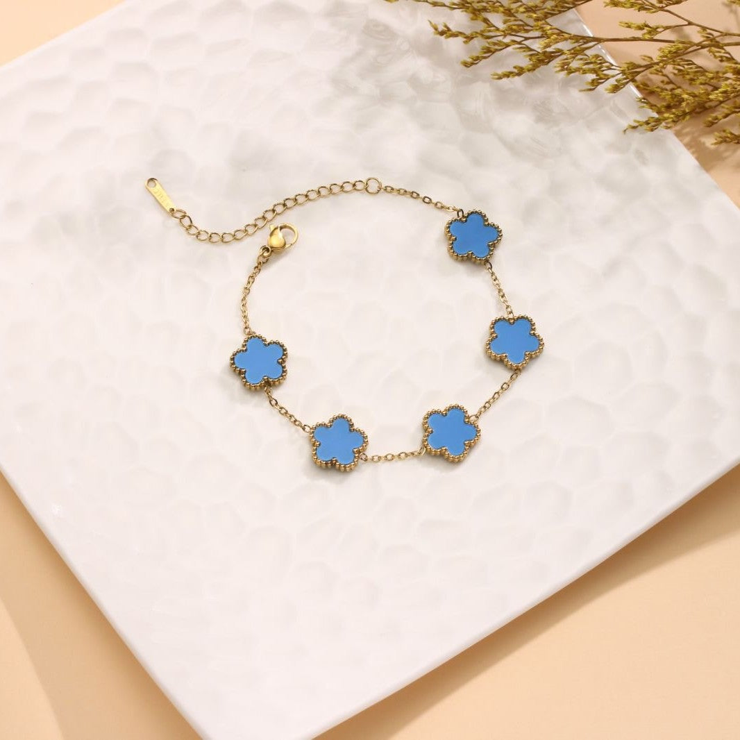 Five-Leaf Clover Stainless Steel Bracelet — 18K Gold Plated