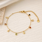 Colorful Zirconia Star Moon Heart Clover Bracelet — 18K Gold Plated Titanium Steel