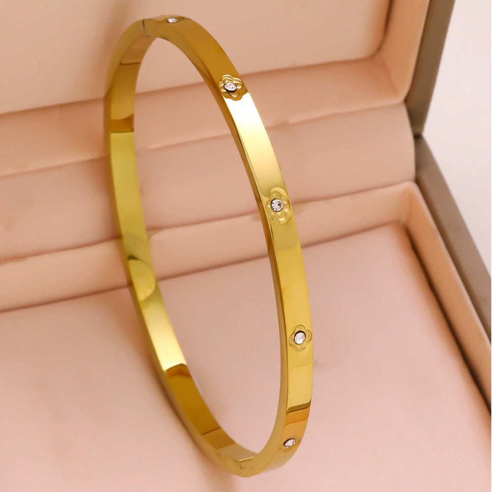 Titanium Steel Bangle Bracelet — 18K Gold Plated Fashion