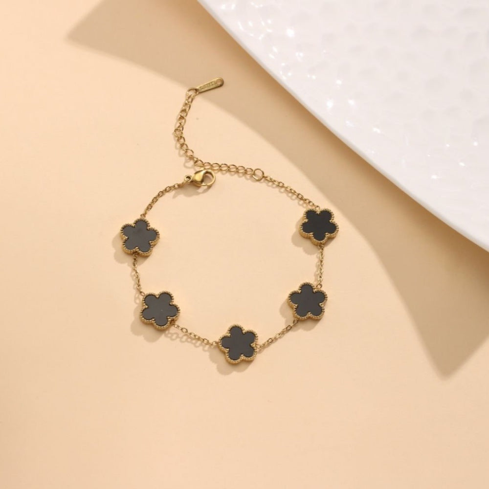 Five-Leaf Clover Stainless Steel Bracelet — 18K Gold Plated