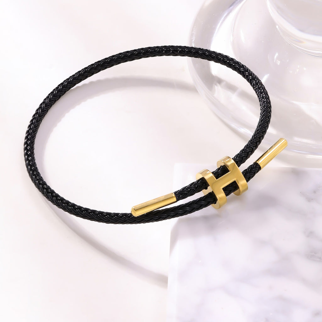 3mm H-Link Steel Wire Rope Bracelet — Adjustable 3D Gold Plated Titanium Steel