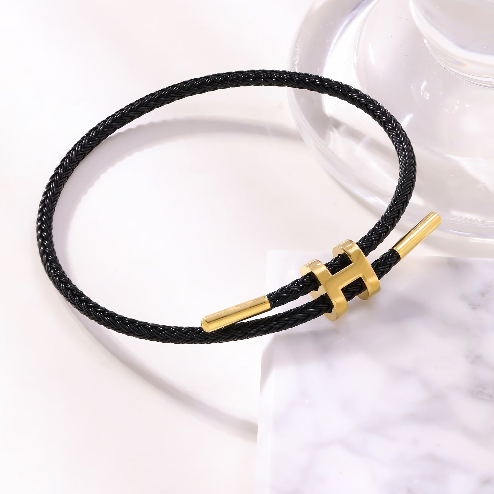 3mm H-Link Steel Wire Rope Bracelet — Adjustable 3D Gold Plated Titanium Steel