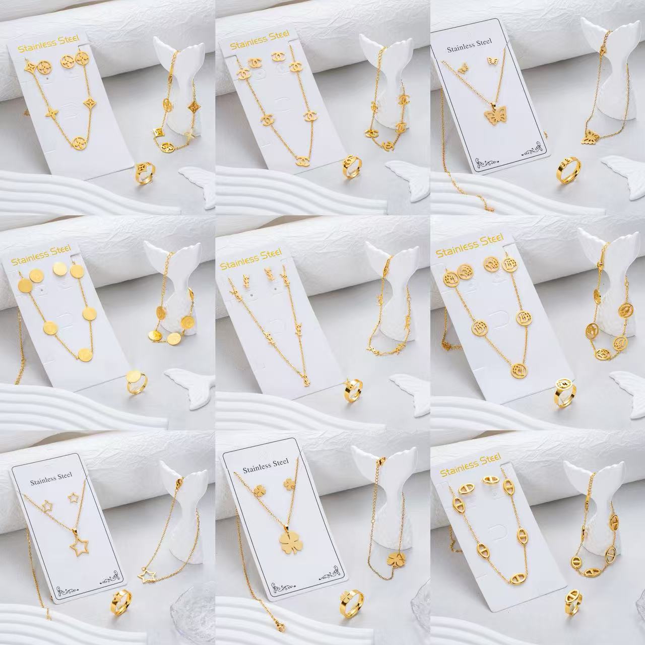 Titanium Steel Bracelet & Necklace Set — 18K Gold Plated Stainless Steel