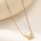 Butterfly Moon Pearl V-Chain Necklace — 18K Gold Plated Titanium Steel