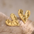 Heart Embossed Stud Earrings — 304 Stainless Steel Vintage