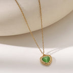 18K Gold Plated Cat Eye Heart Pendant Necklace — Stainless Steel