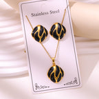 Enamel Stud Earrings & Necklace Set — 304 Stainless Steel Gold Plated