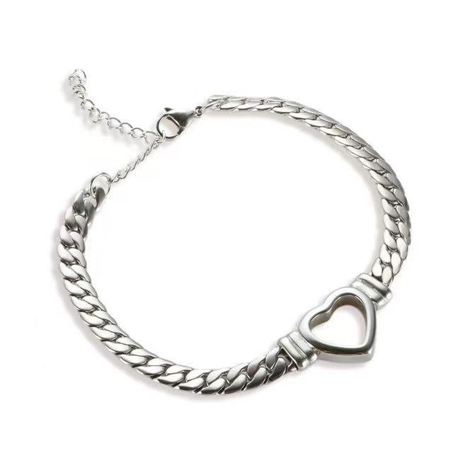 Gold Plated Cuban Chain Heart Necklace & Bracelet Set — Punk Hip-Hop Style