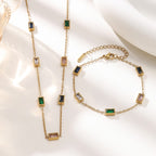 Geometric Rectangle Zirconia 304 Stainless Steel Jewelry Set — Retro Choker Style