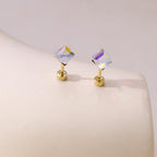 Geometric Zirconia Screw Stud Earrings — 304 Stainless Steel Gold Plated