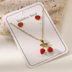 Cherry O-Chain Pendant Choker Necklace & Earrings Set — 18K Gold Plated Stainless Steel