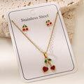 Cherry O-Chain Pendant Choker Necklace & Earrings Set — 18K Gold Plated Stainless Steel