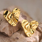 Heart Embossed Stud Earrings — 304 Stainless Steel Vintage