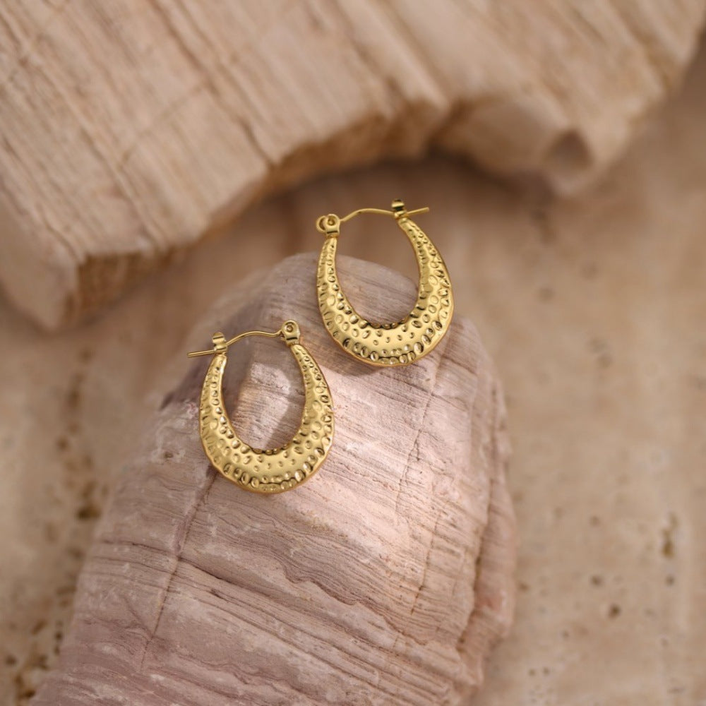 Geometric Hammered Irregular Stainless Steel Earrings — Minimalist