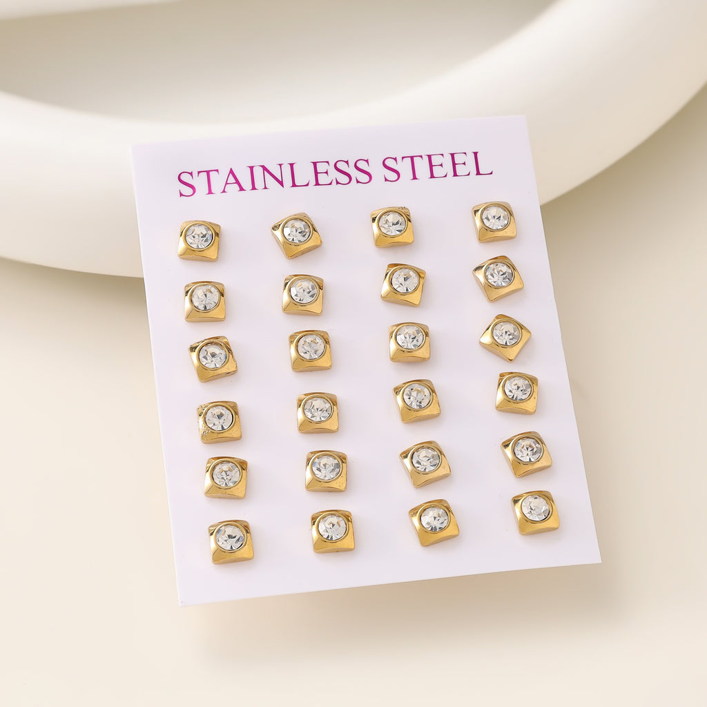 Geometric Zirconia Stud Earrings — 18K Gold Plated Stainless Steel