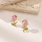 Rose Flower Enamel Stud Earrings — 304 Stainless Steel