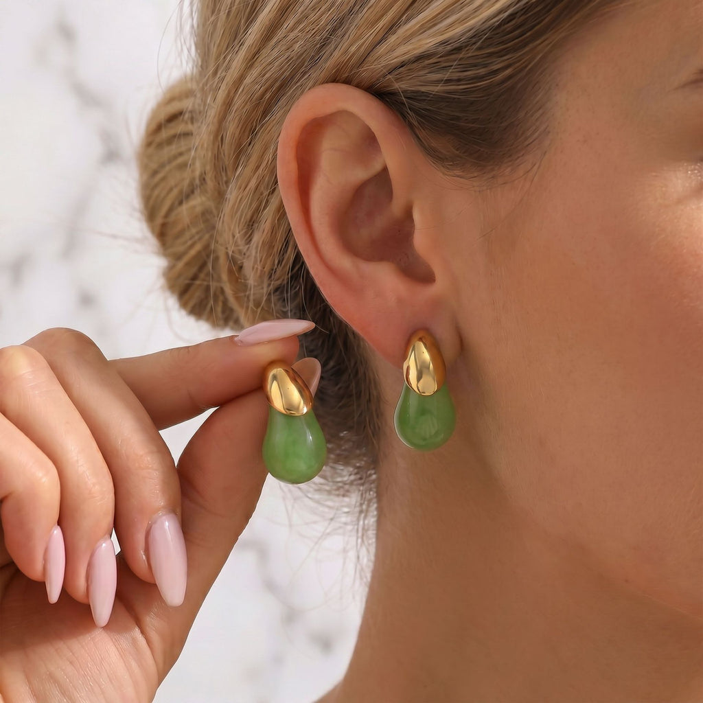 Teardrop Resin Cast Stud Earrings — Titanium Steel Light Luxury