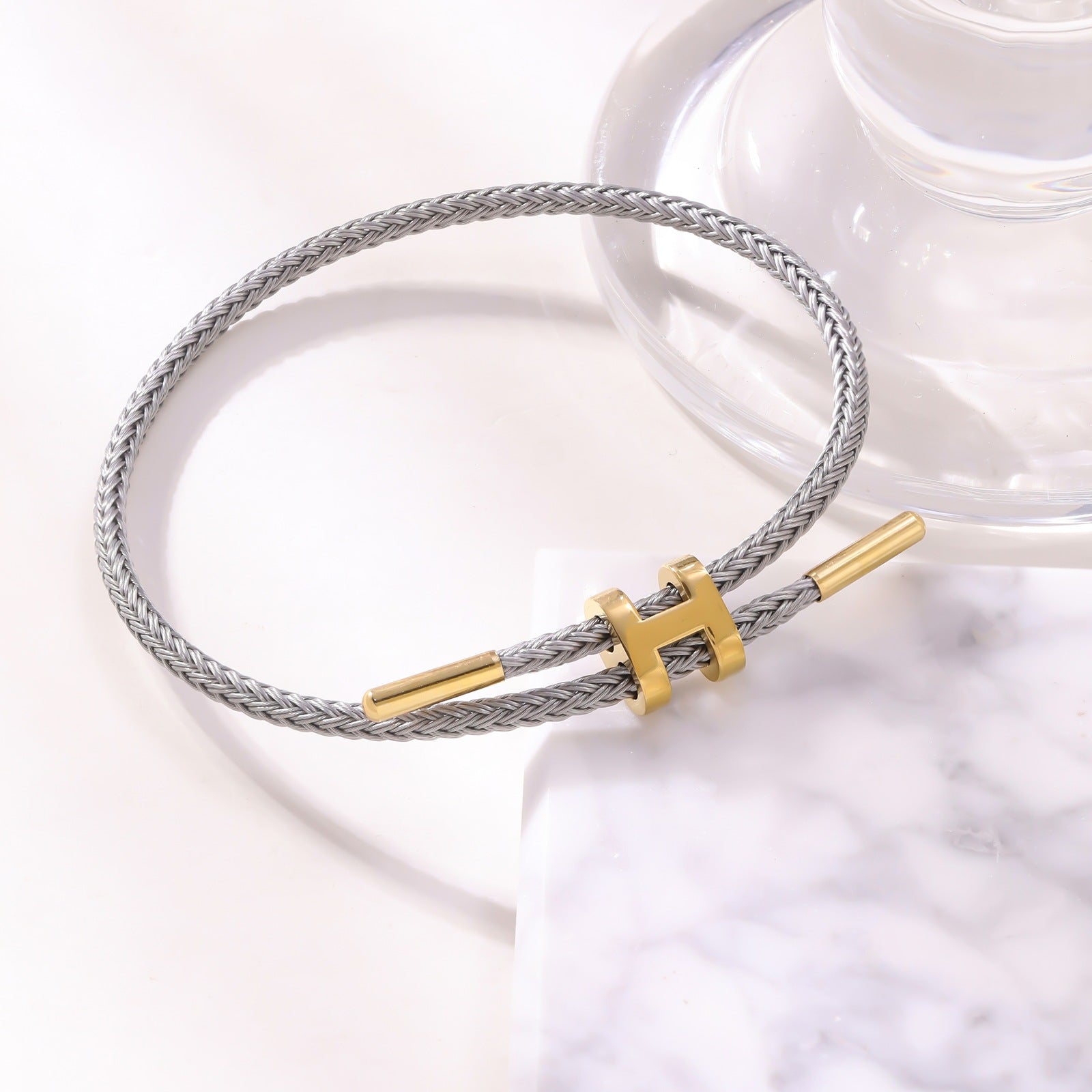 3mm H-Link Steel Wire Rope Bracelet — Adjustable 3D Gold Plated Titanium Steel