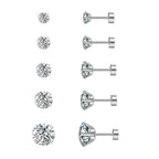 4-Prong Zirconia Stud Earrings — Titanium Steel Spiral Round Ear Cuff