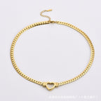 Gold Plated Cuban Chain Heart Necklace & Bracelet Set — Punk Hip-Hop Style