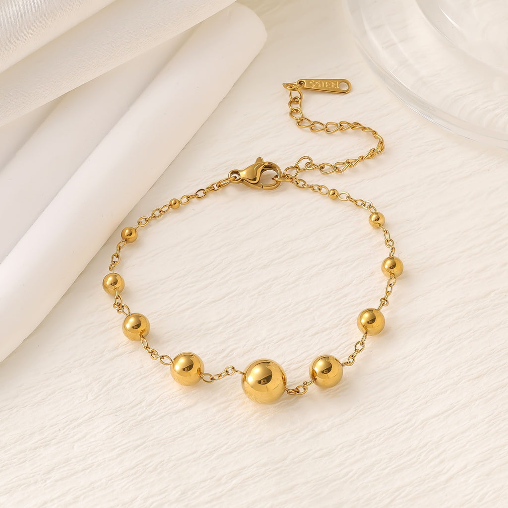 Round Bead Bracelet & Necklace Set — 18K Gold Plated Stainless Steel