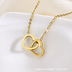 Heart Double Ring Necklace — Love Pendant Choker Chain