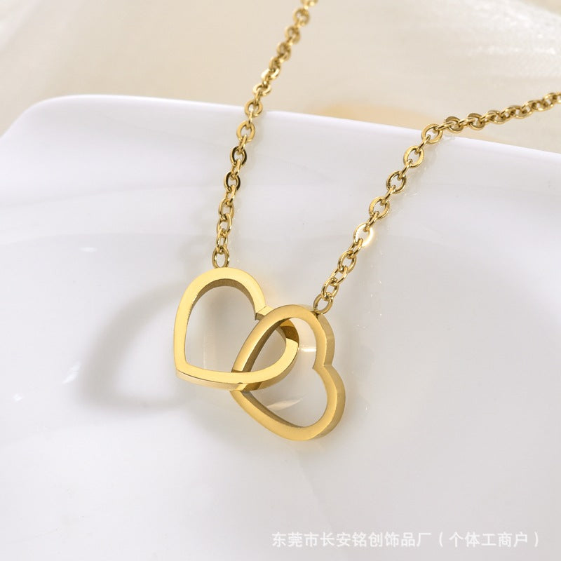 Heart Double Ring Necklace — Love Pendant Choker Chain