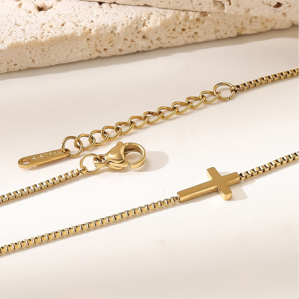 304 Stainless Steel Cross Necklace — Adjustable Box Chain
