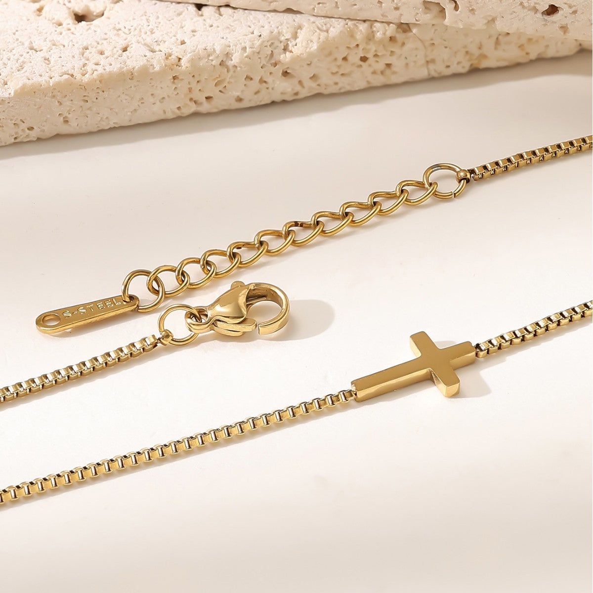 304 Stainless Steel Cross Necklace — Adjustable Box Chain